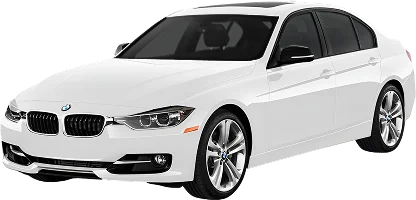 White BMW 3 Series sedan with a modern design, featuring alloy wheels, black-tinted windows, and signature kidney grille.